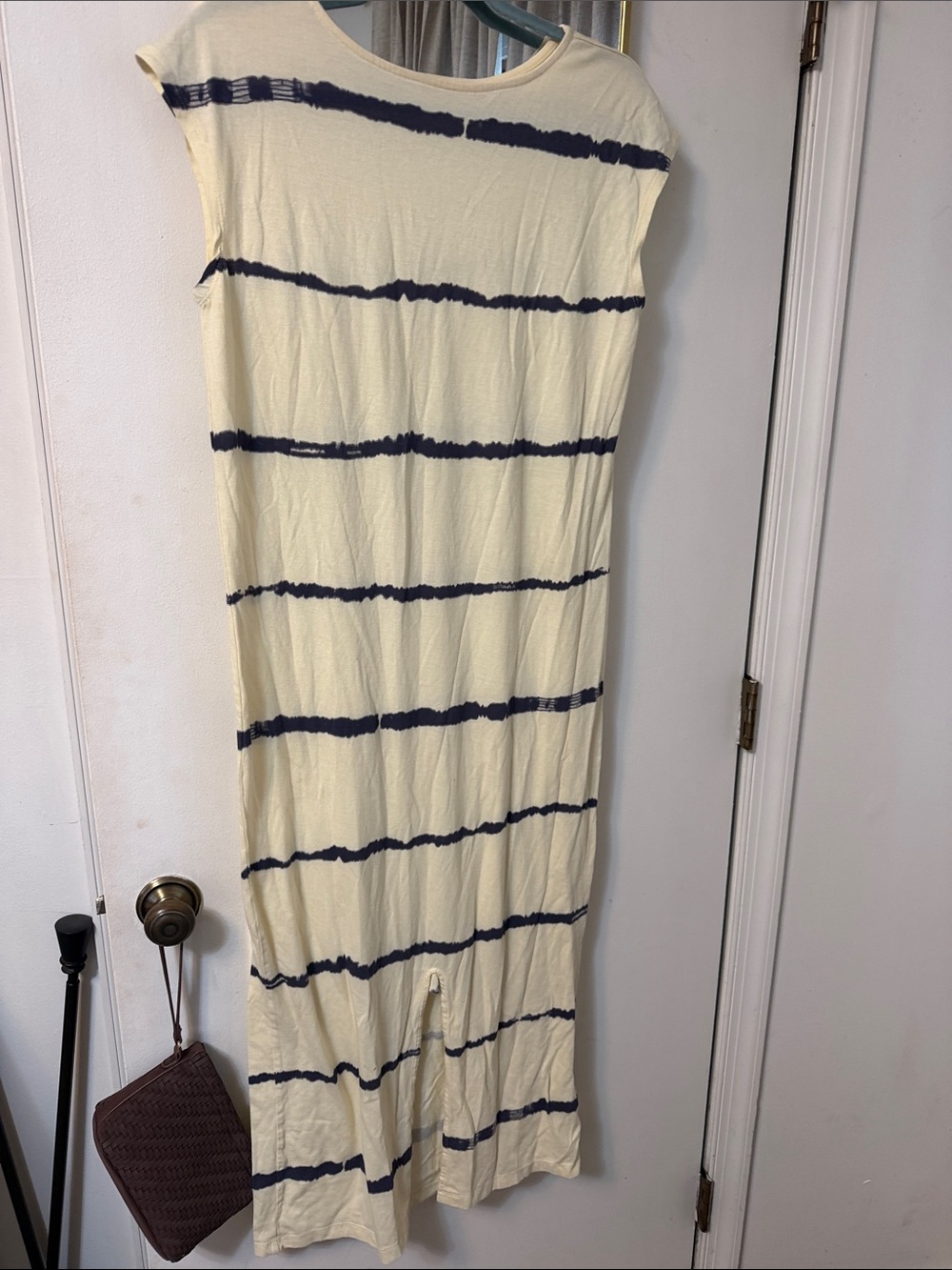 Striped Cream and Navy Sleeveless Maxi Skirt